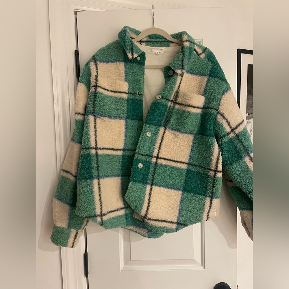Sincerely Jules Green and Cream Plaid Teddy Jacket